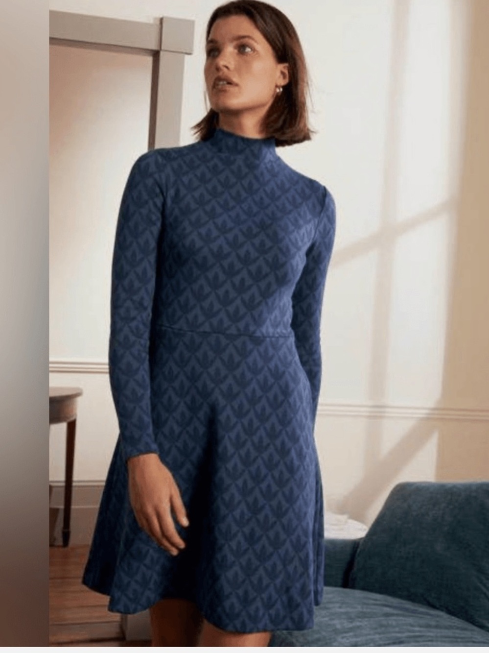 Boden NWT Jacquard Knit Fit Flare Dress Night Blue
Size 14